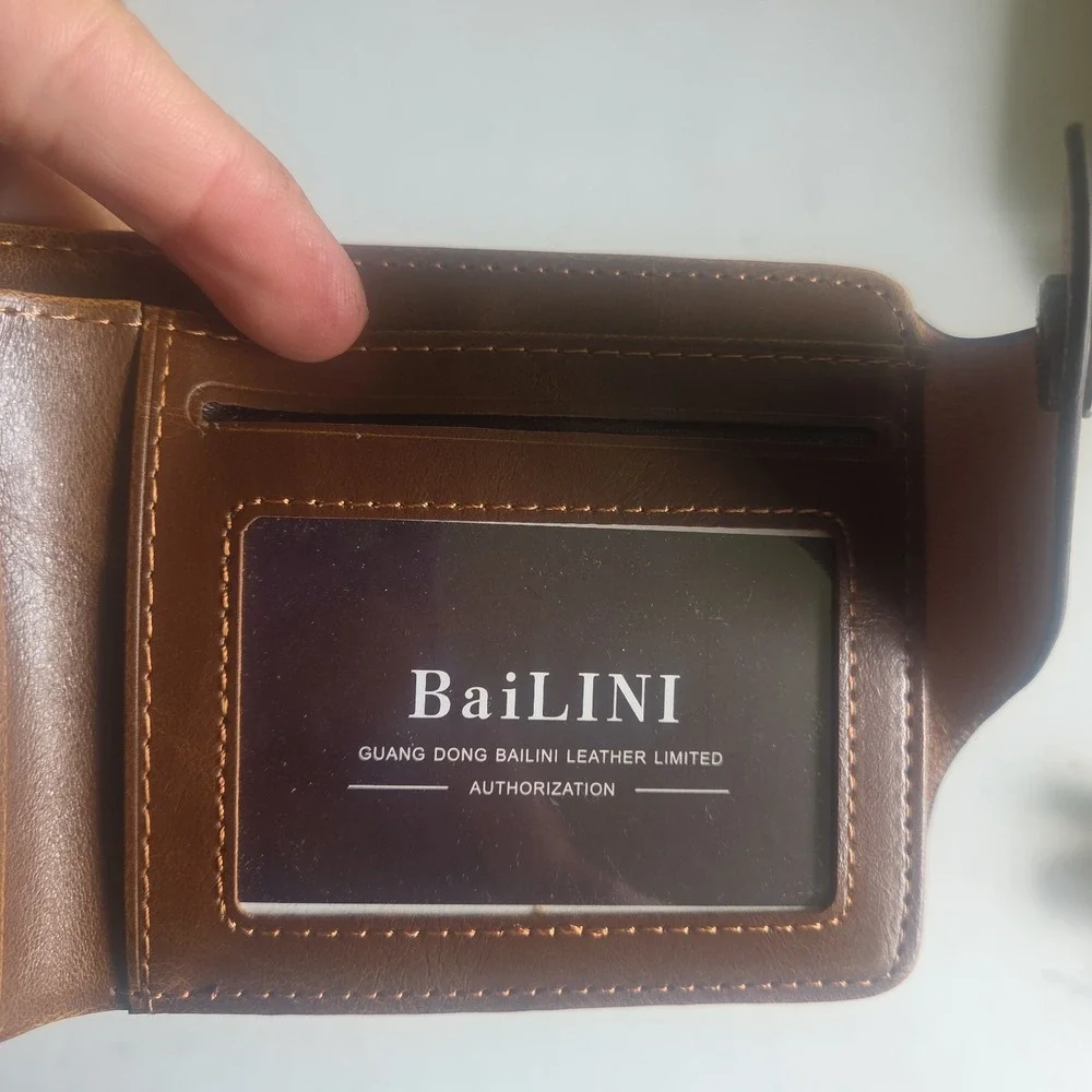 Bailini Genuine Brown Cowhide Leather Men Bifold Cowboy Wallet